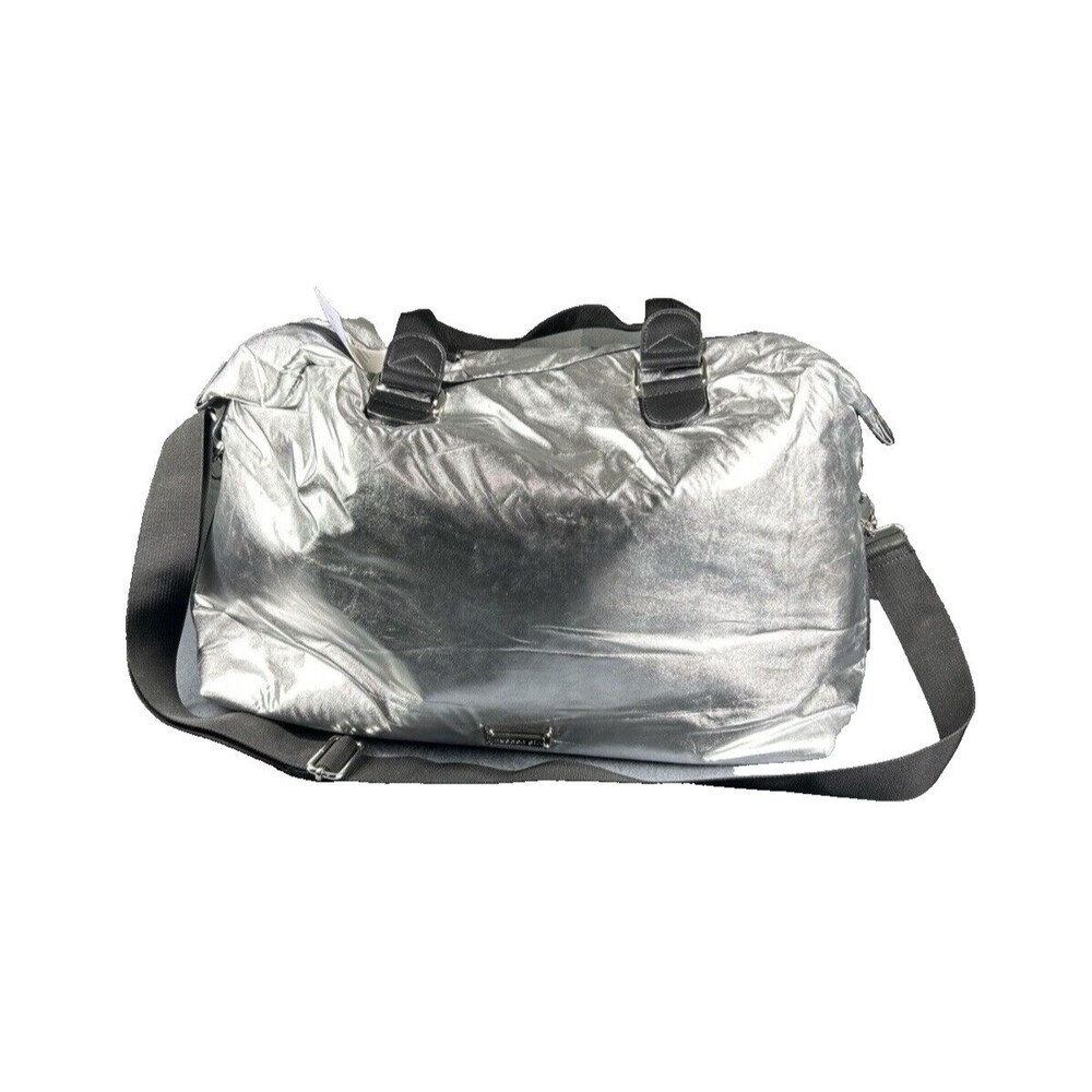 Madden Girl Silver Weekender Overnight Duffle Pockets Adj Strap Dbl Handles NWT!